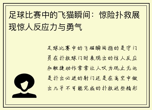 足球比赛中的飞猫瞬间：惊险扑救展现惊人反应力与勇气