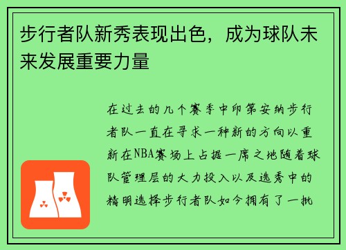 步行者队新秀表现出色，成为球队未来发展重要力量